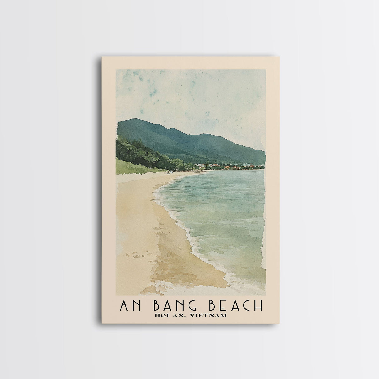 An Bang Beach, Hoi An, Vietnam Watercolor Beach Print, Vacation Gift, Hoi An, Vietnam Wall Art, Framed Canvas Print, Framed Beach Painting