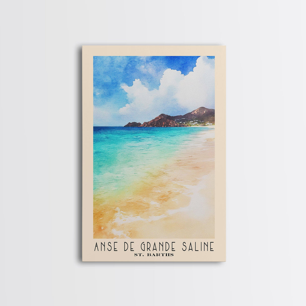 Anse de Grande Saline, St. Barths Watercolor Print, Vacation Gift, St. Barths Wall Art, Beach Painting, Beach Decor, Large Wall Art, Wood Frame Art