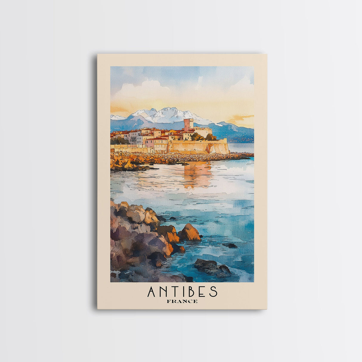 Antibes, France Watercolor Print, Vacation Gift, France Wall Art, Beach Painting, Beach Decor, Large Wall Art, Wood Frame Art