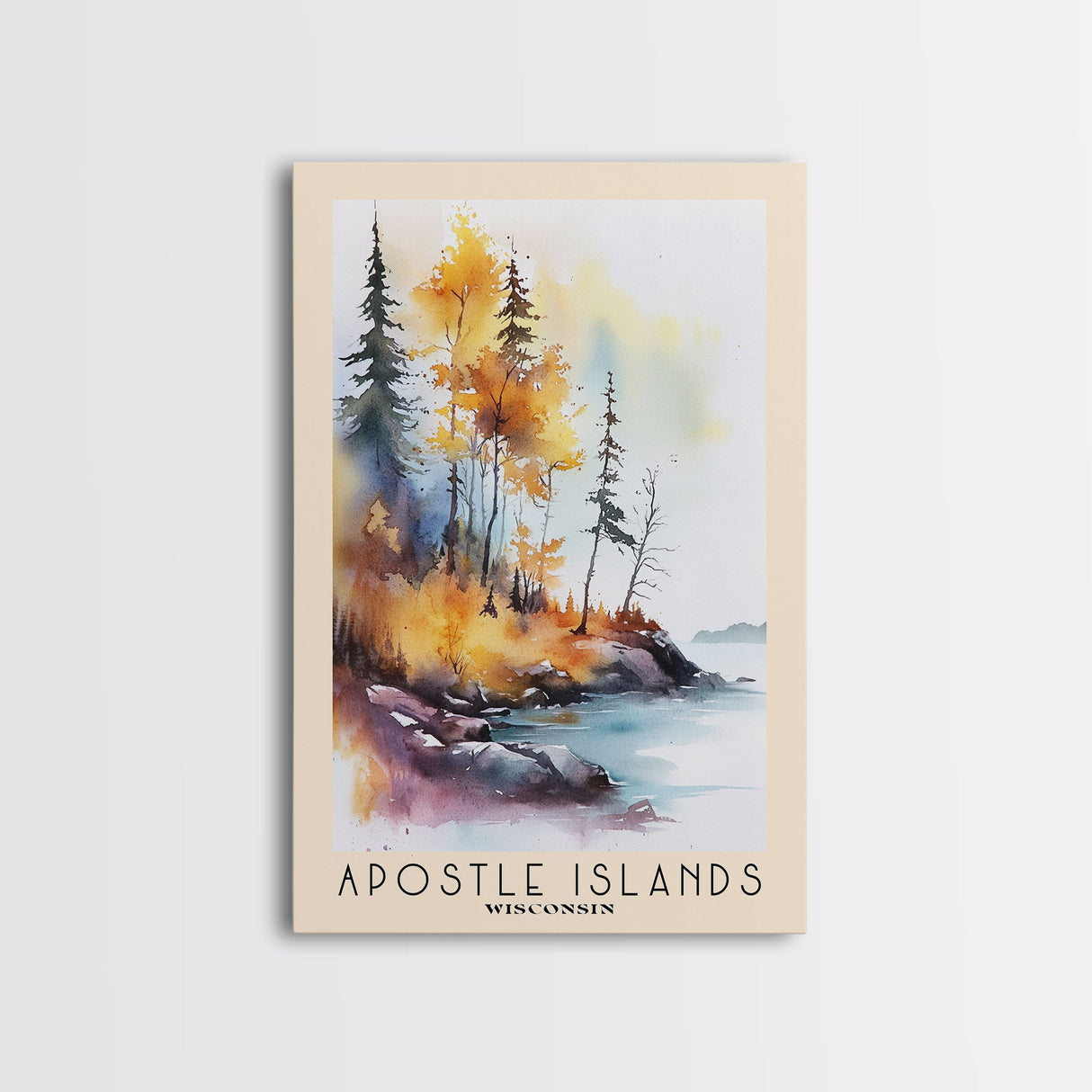 Apostle Islands, Wisconsin Watercolor Print, Vacation Gift, Wisconsin Wall Art, Beach Painting, Beach Decor, Large Wall Art, Wood Frame Art