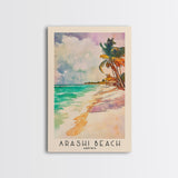 Arashi Beach, Aruba Watercolor Beach Print, Vacation Gift, Aruba Wall Art, Framed Canvas Print, Framed Beach Painting