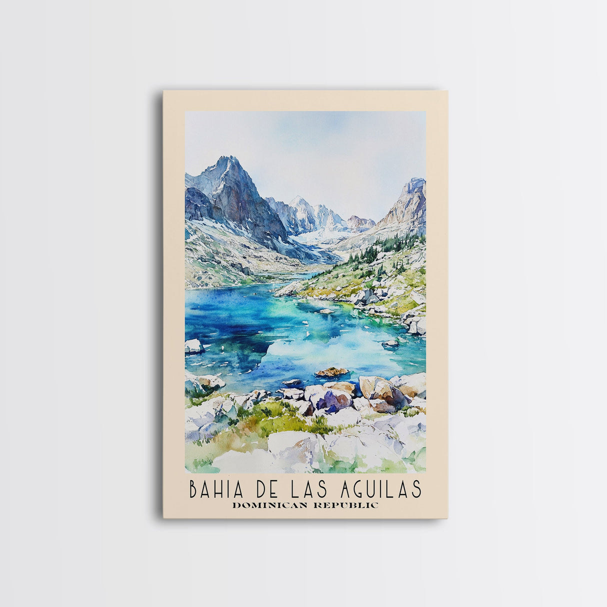 Bahia de Las Aguilas, Dominican Republic Watercolor Beach Print, Vacation Gift, Dominican Republic Wall Art, Framed Canvas Print, Framed Beach Painting