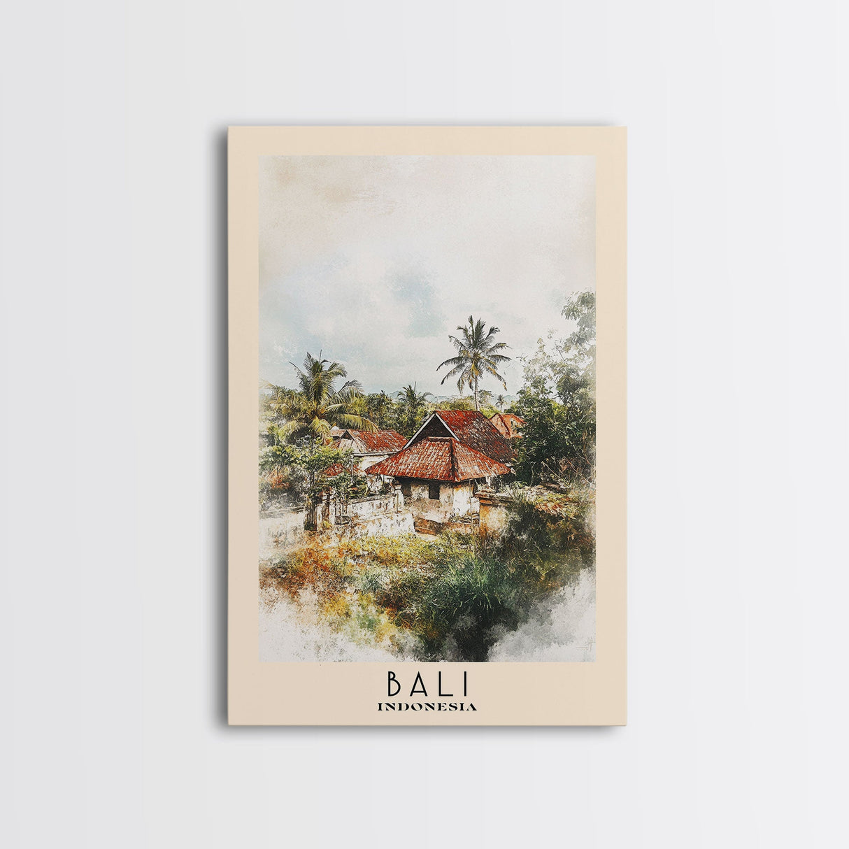 Bali, Indonesia Watercolor Print, Vacation Gift, Indonesia Wall Art, Beach Painting, Beach Decor, Large Wall Art, Wood Frame Art