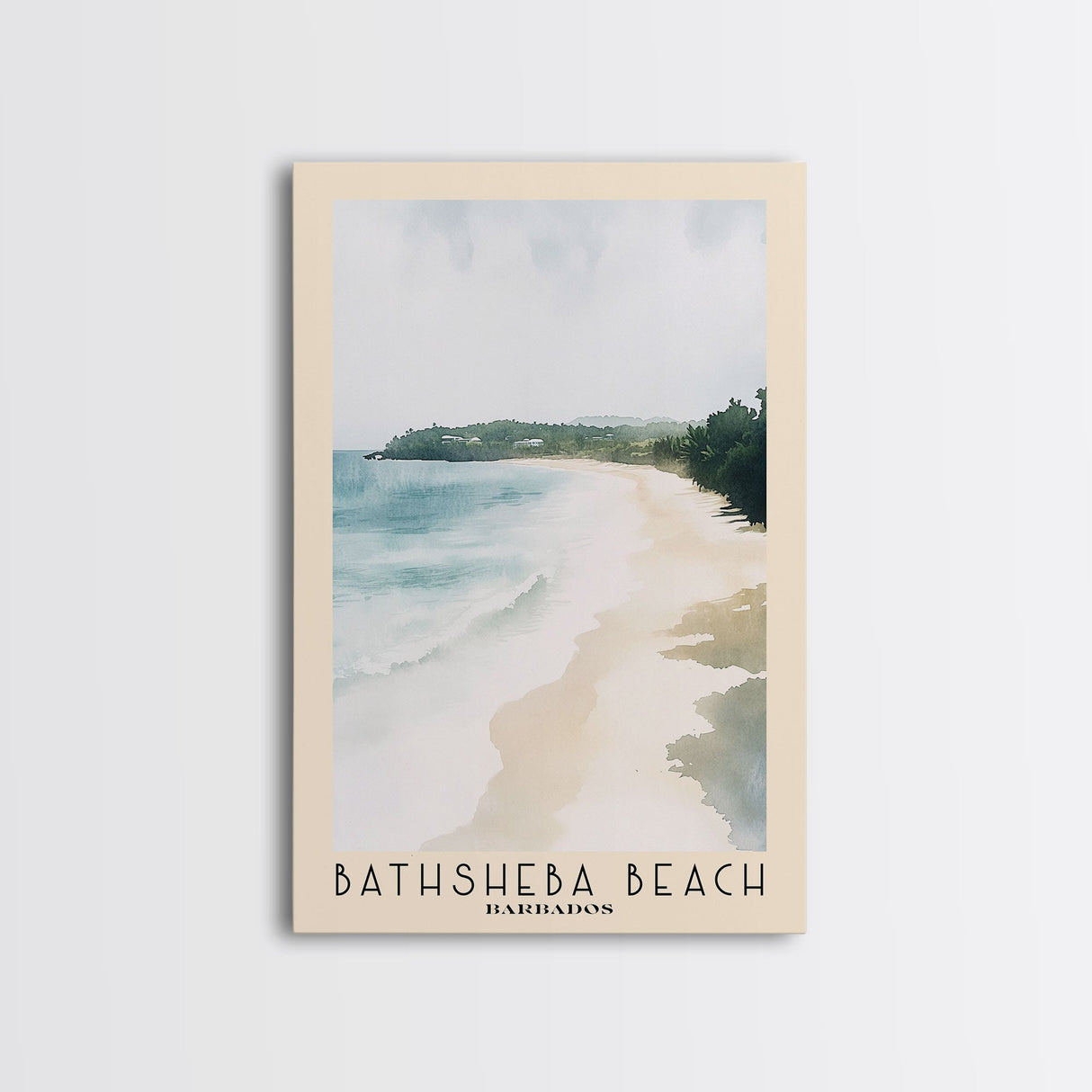 Bathsheba Beach, Barbados Watercolor Print, Vacation Gift, Barbados Wall Art, Beach Painting, Beach Decor, Large Wall Art, Wood Frame Art