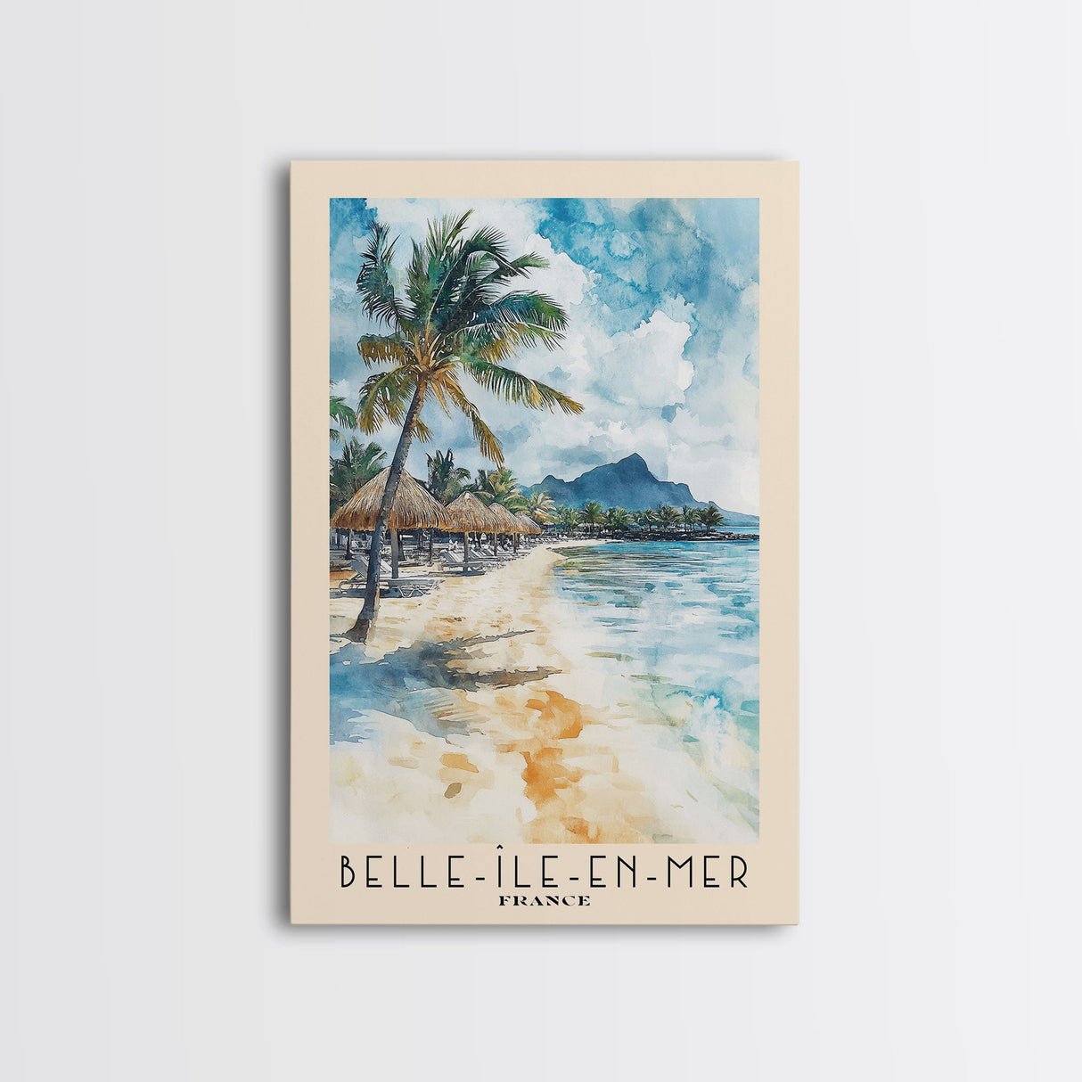 Belle-Île-en-Mer, France Watercolor Print, Vacation Gift, France Wall Art, Beach Painting, Beach Decor, Large Wall Art, Wood Frame Art