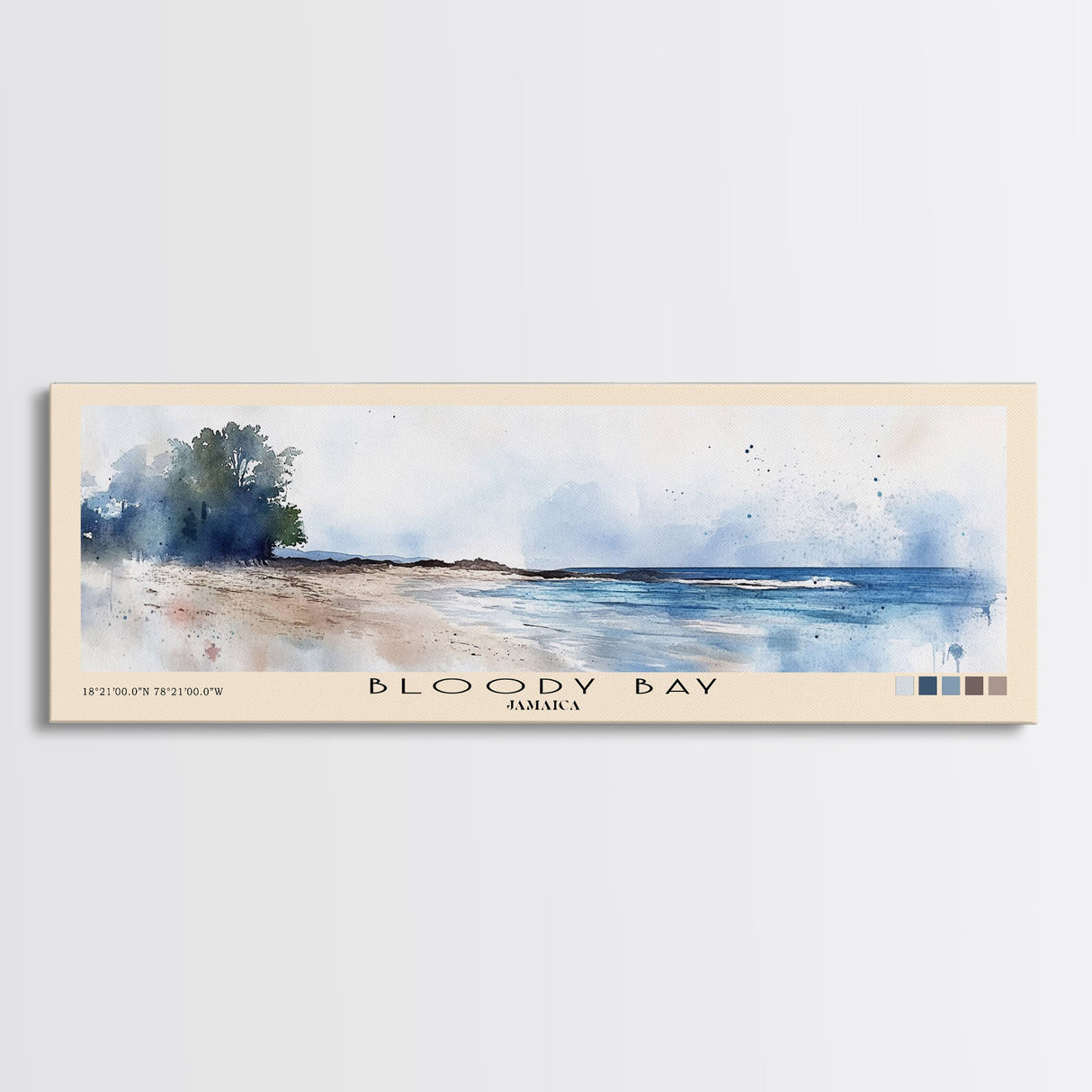 Bloody Bay, Jamaica Watercolor Beach Print, Vacation Gift, Jamaica Wall Art, Framed Canvas Print, Framed Beach Painting