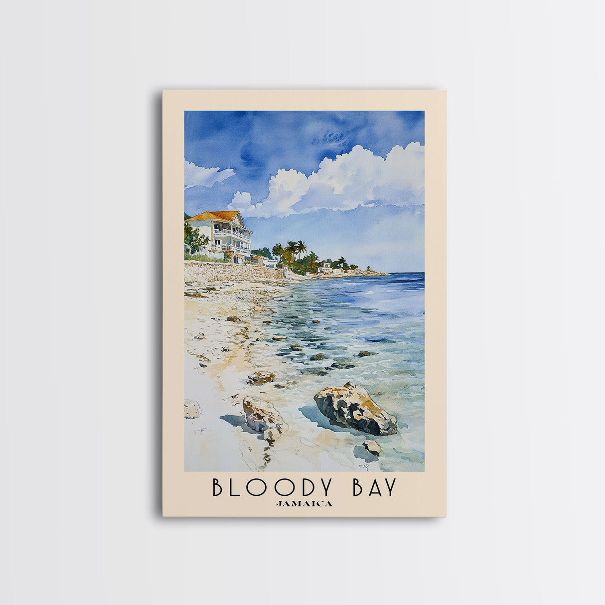 Bloody Bay, Jamaica Watercolor Beach Print, Vacation Gift, Jamaica Wall Art, Framed Canvas Print, Framed Beach Painting