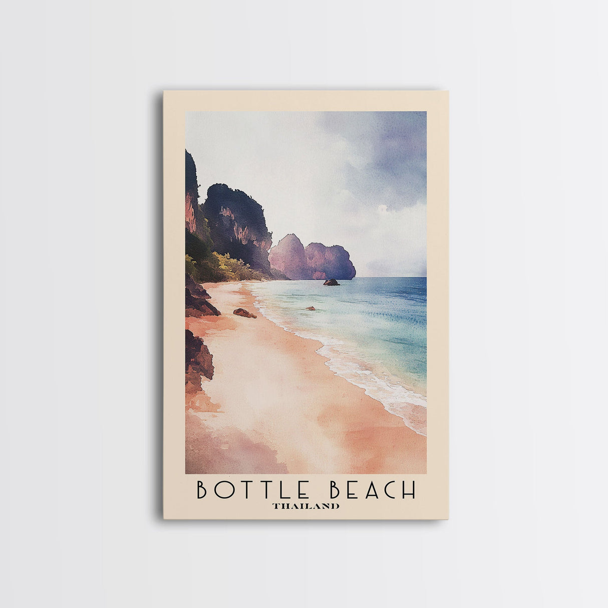 Bottle Beach, Thailand Watercolor Beach Print, Vacation Gift, Thailand Wall Art, Framed Canvas Print, Framed Beach Painting