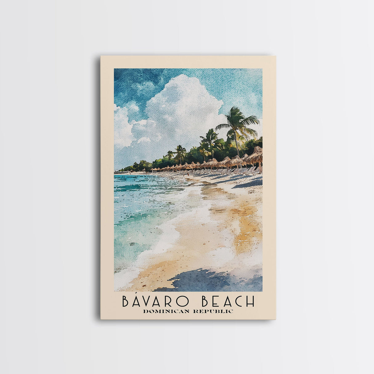 Bávaro Beach, Dominican Republic Watercolor Beach Print, Vacation Gift, Dominican Republic Wall Art, Framed Canvas Print, Framed Beach Painting