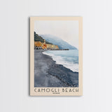 Camogli Beach, Italy Watercolor Beach Print, Vacation Gift, Italy Wall Art, Framed Canvas Print, Framed Beach Painting