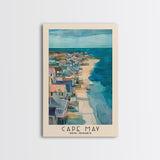 Cape May, New Jersey Watercolor Beach Print, Vacation Gift, New Jersey Wall Art, Framed Canvas Print, Framed Beach Painting