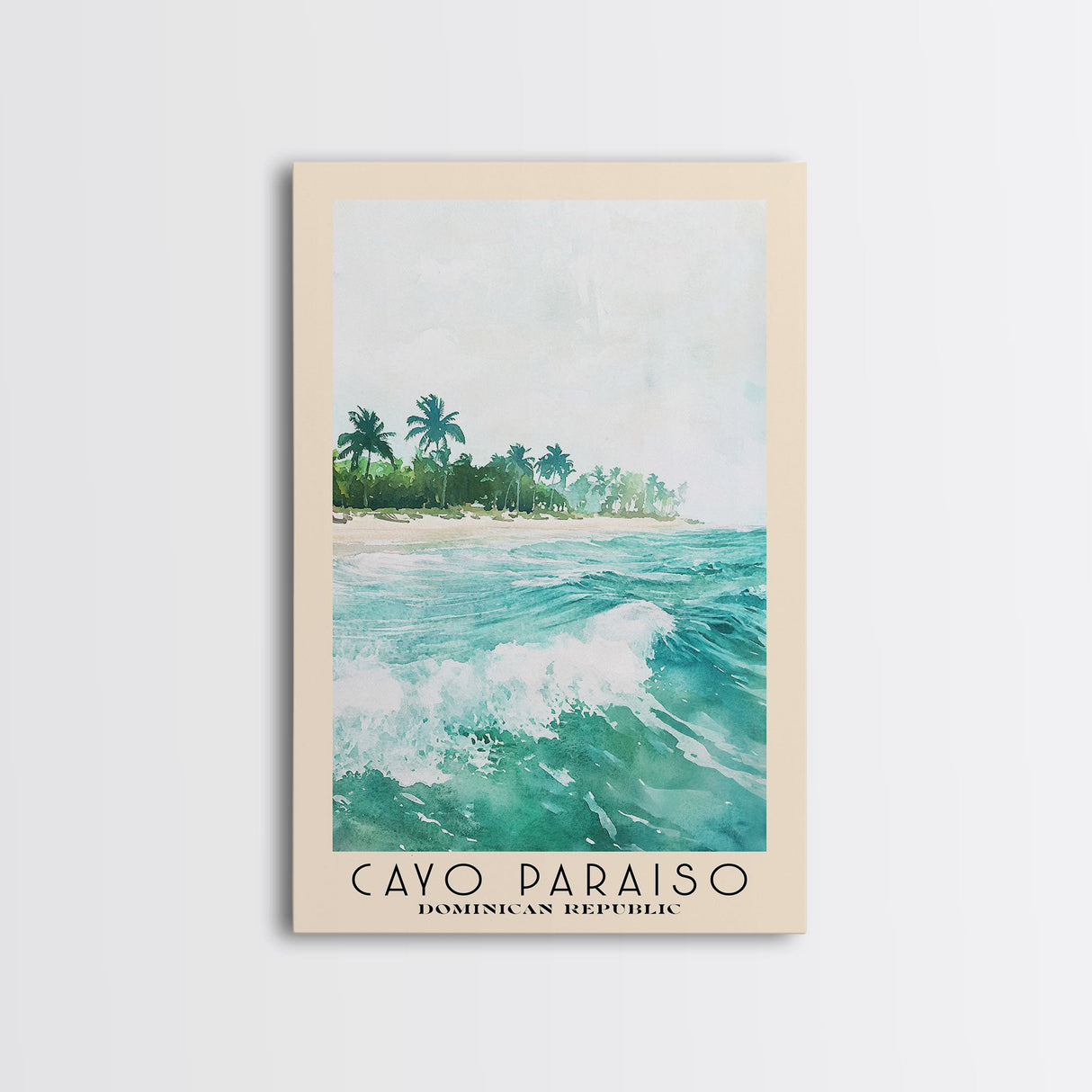 Cayo Paraiso, Dominican Republic Watercolor Beach Print, Vacation Gift, Dominican Republic Wall Art, Framed Canvas Print, Framed Beach Painting