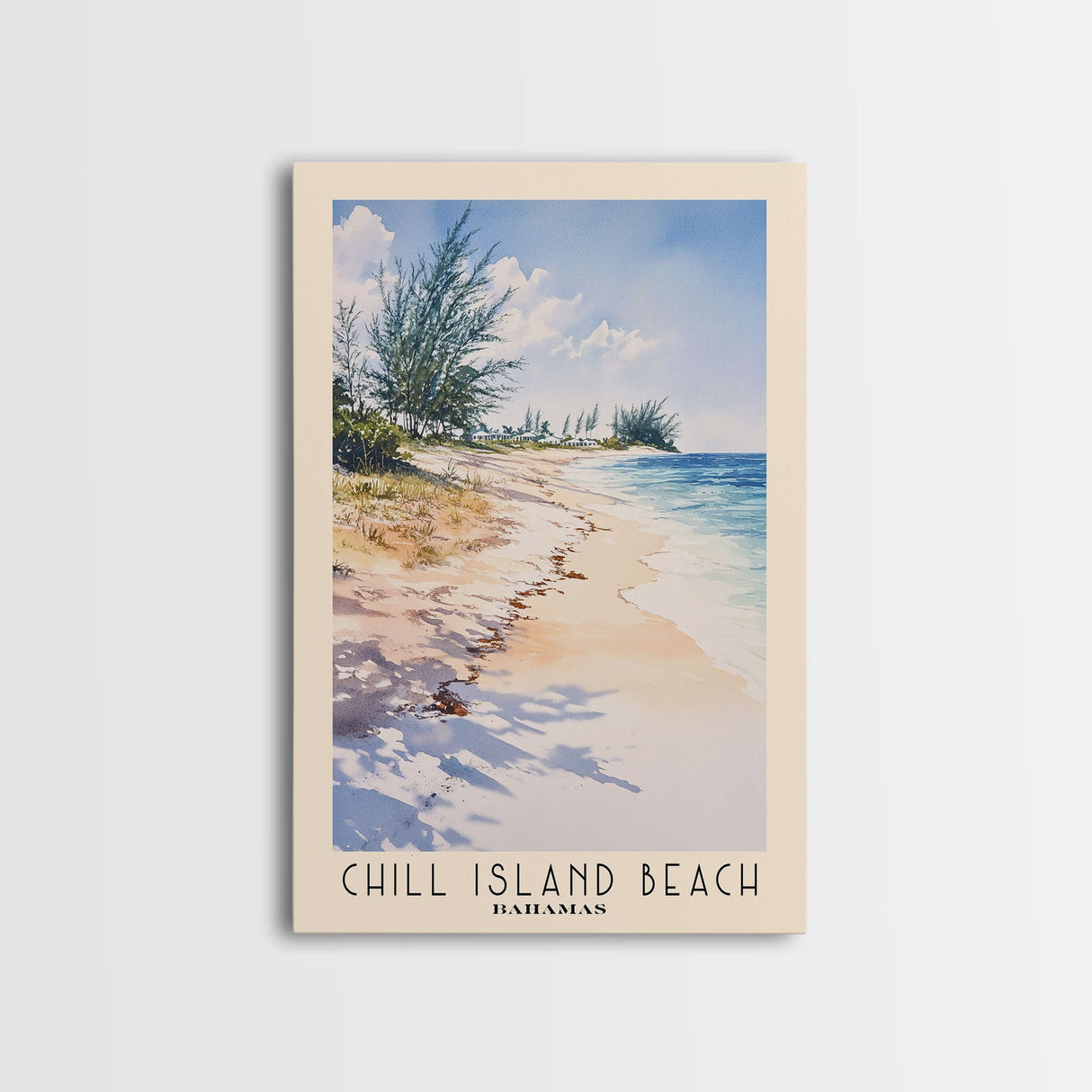 Chill Island Beach, Bahamas Watercolor Beach Print, Vacation Gift, Bahamas Wall Art, Framed Canvas Print, Framed Beach Painting