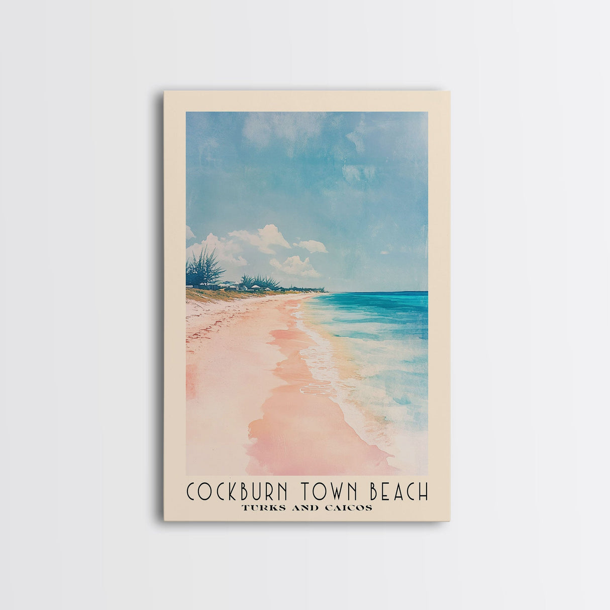 Cockburn Town Beach, Turks and Caicos Watercolor Beach Print, Vacation Gift, Turks and Caicos Wall Art, Framed Canvas Print, Framed Beach Painting