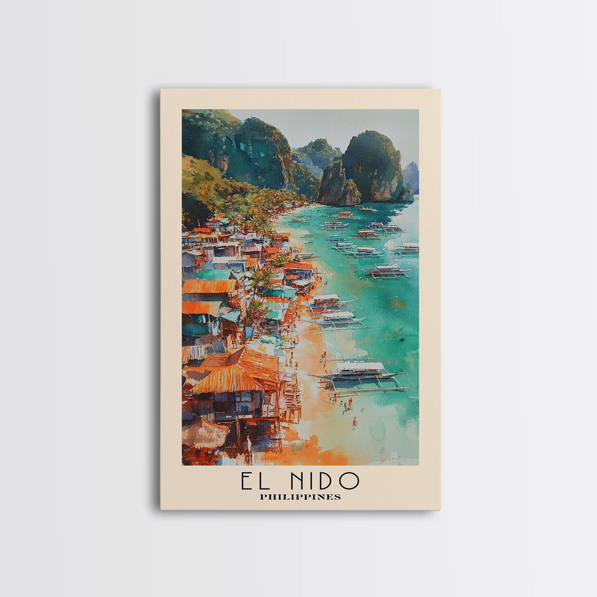 El Nido, Philippines Watercolor Beach Print, Vacation Gift, Philippines Wall Art, Framed Canvas Print, Framed Beach Painting