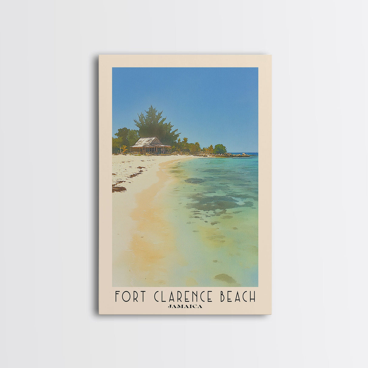 Fort Clarence Beach, Jamaica Watercolor Beach Print, Vacation Gift, Jamaica Wall Art, Framed Canvas Print, Framed Beach Painting