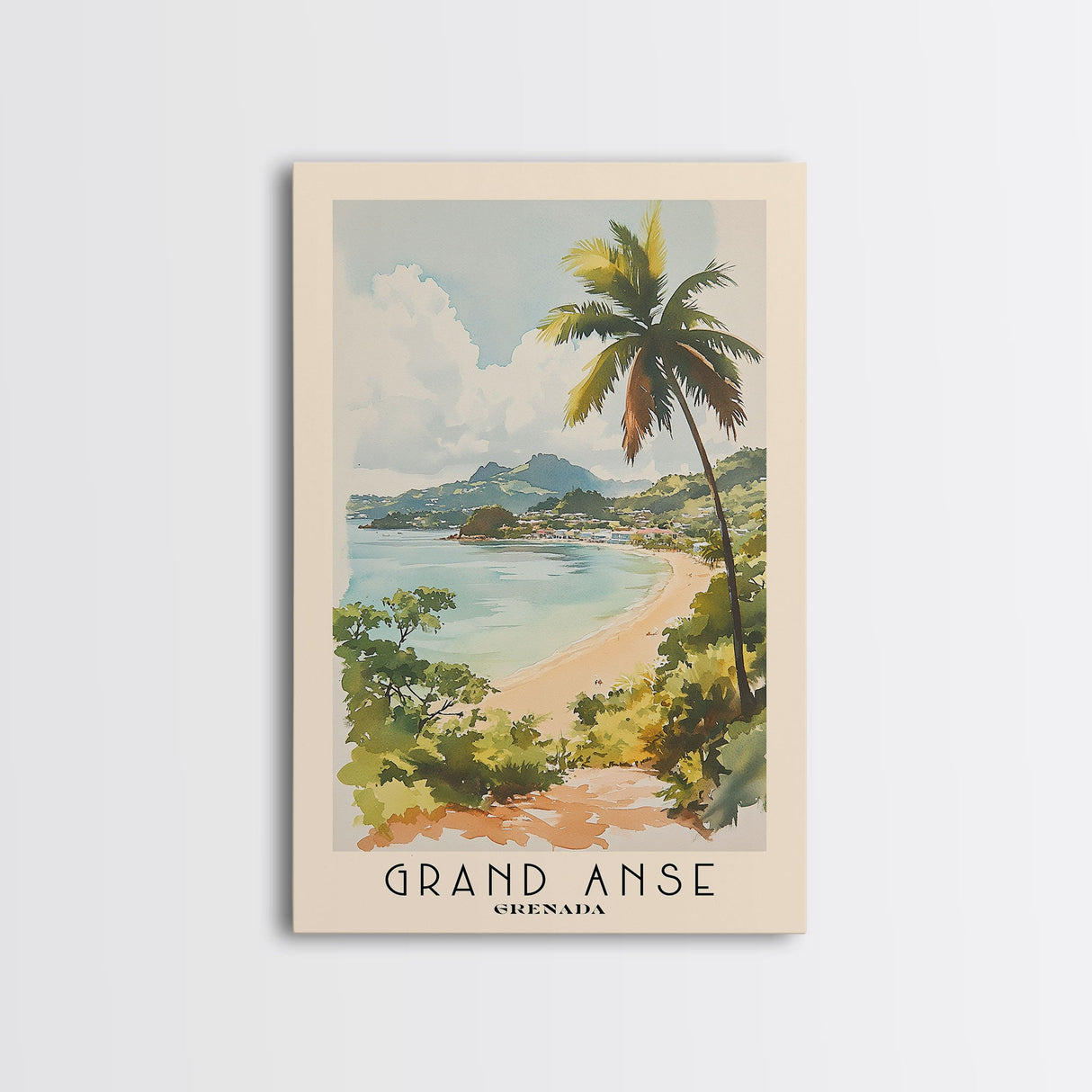 Grand Anse, Grenada Watercolor Beach Print, Vacation Gift, Grenada Wall Art, Framed Canvas Print, Framed Beach Painting