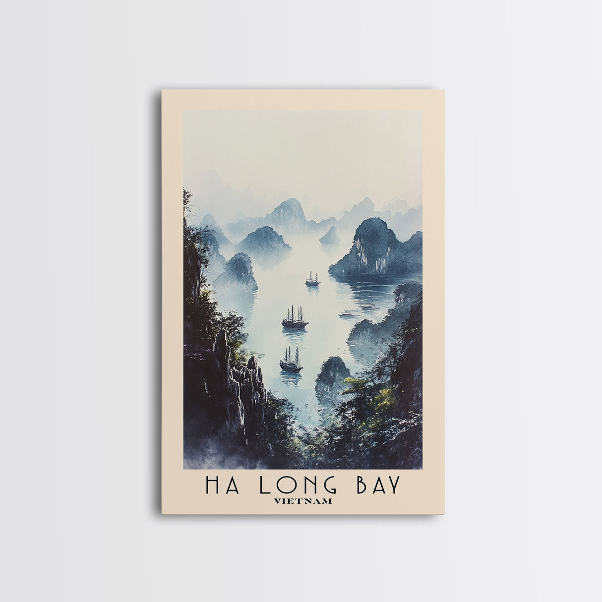 Ha Long Bay, Vietnam Watercolor Beach Print, Vacation Gift, Vietnam Wall Art, Framed Canvas Print, Framed Beach Painting