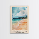 Honeymoon Beach, US Virgin islands Watercolor Beach Print, Vacation Gift, US Virgin islands Wall Art, Framed Canvas Print, Framed Beach Painting