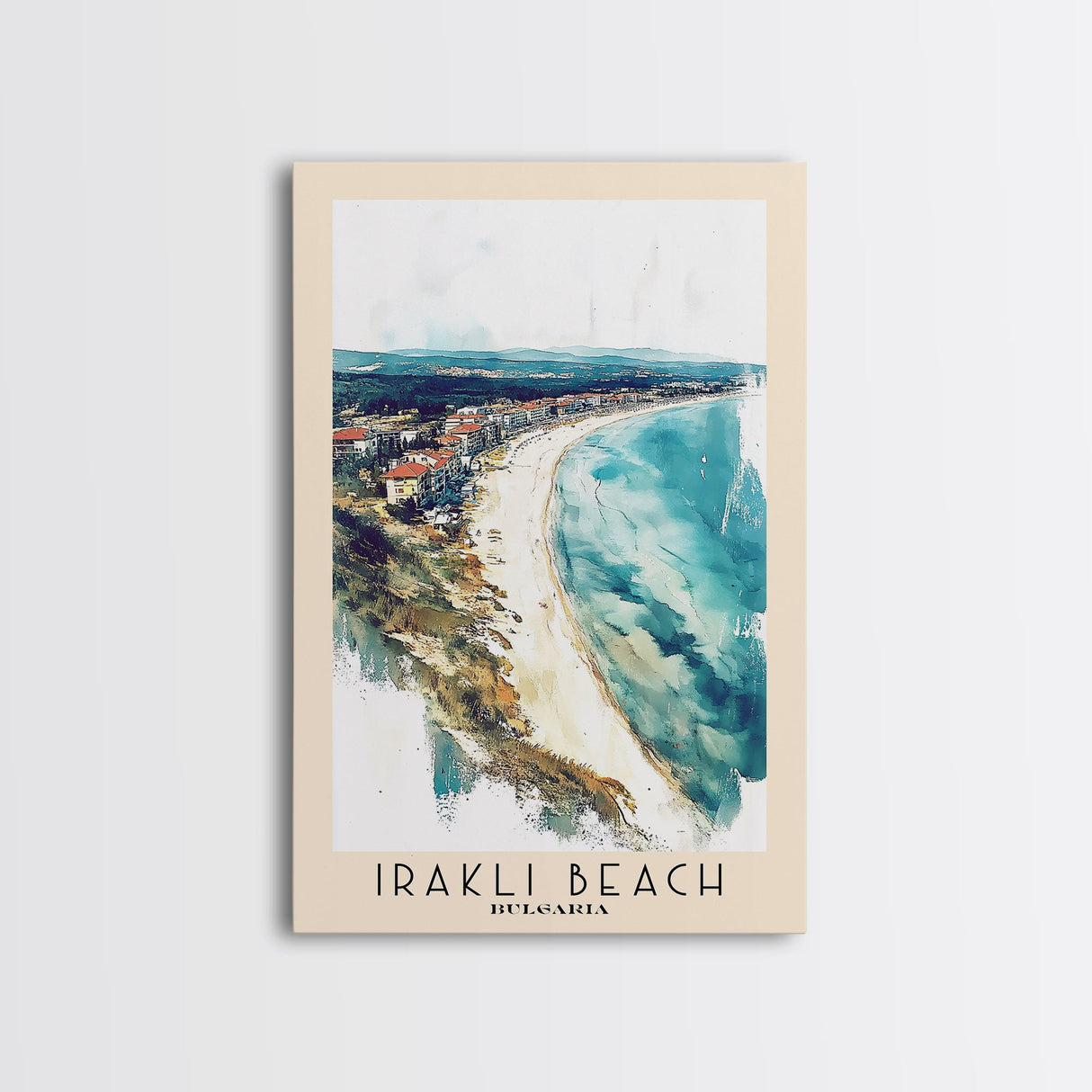 Irakli Beach, Bulgaria Watercolor Beach Print, Vacation Gift, Bulgaria Wall Art, Framed Canvas Print, Framed Beach Painting