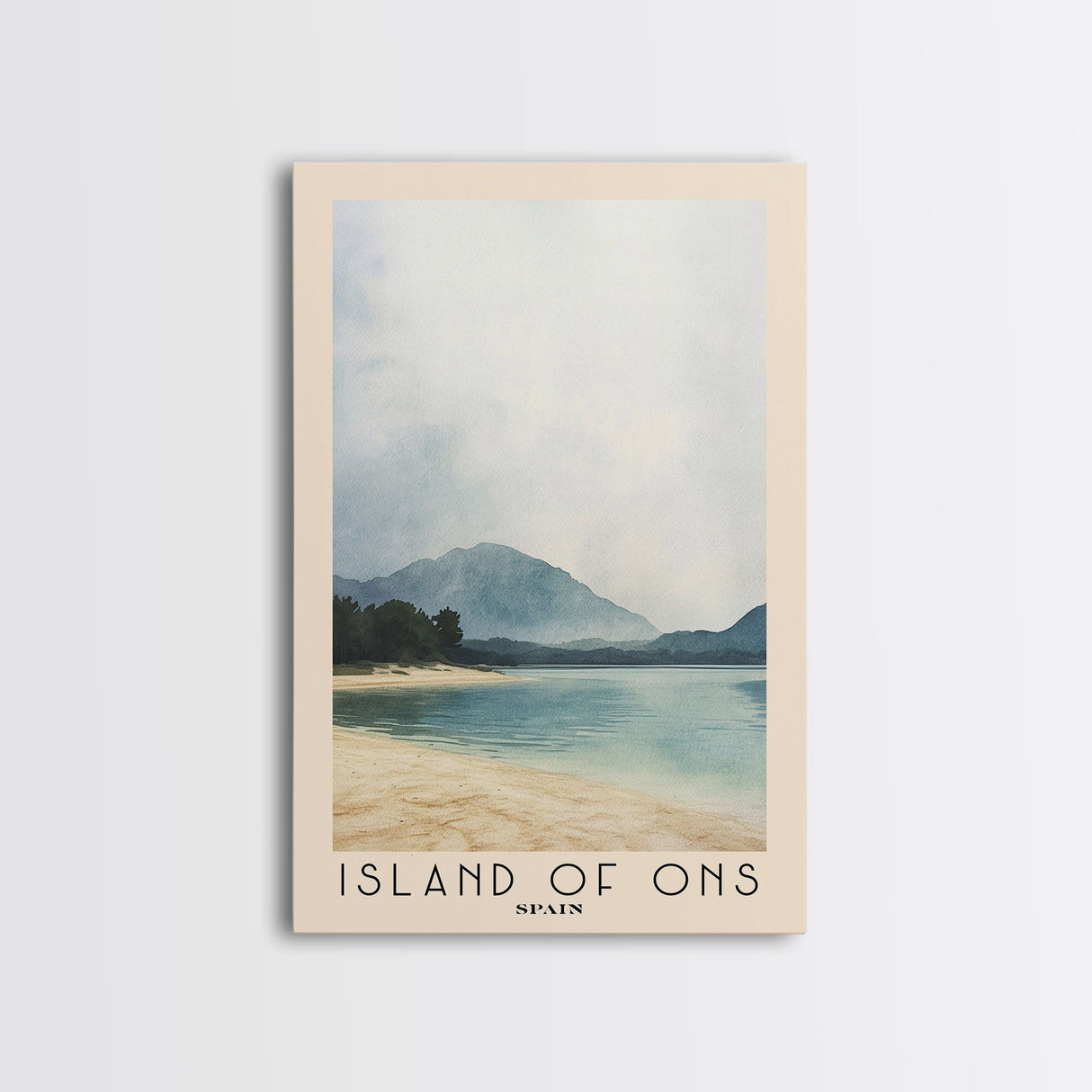 Island of Ons, Spain Watercolor Beach Print, Vacation Gift, Spain Wall Art, Framed Canvas Print, Framed Beach Painting