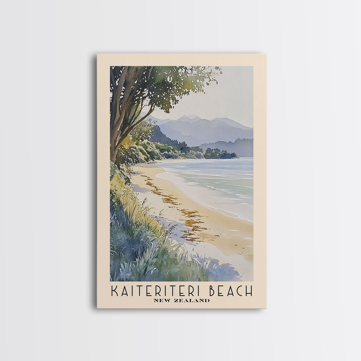 Kaiteriteri Beach, New Zealand Watercolor Beach Print, Vacation Gift, New Zealand Wall Art, Framed Canvas Print, Framed Beach Painting