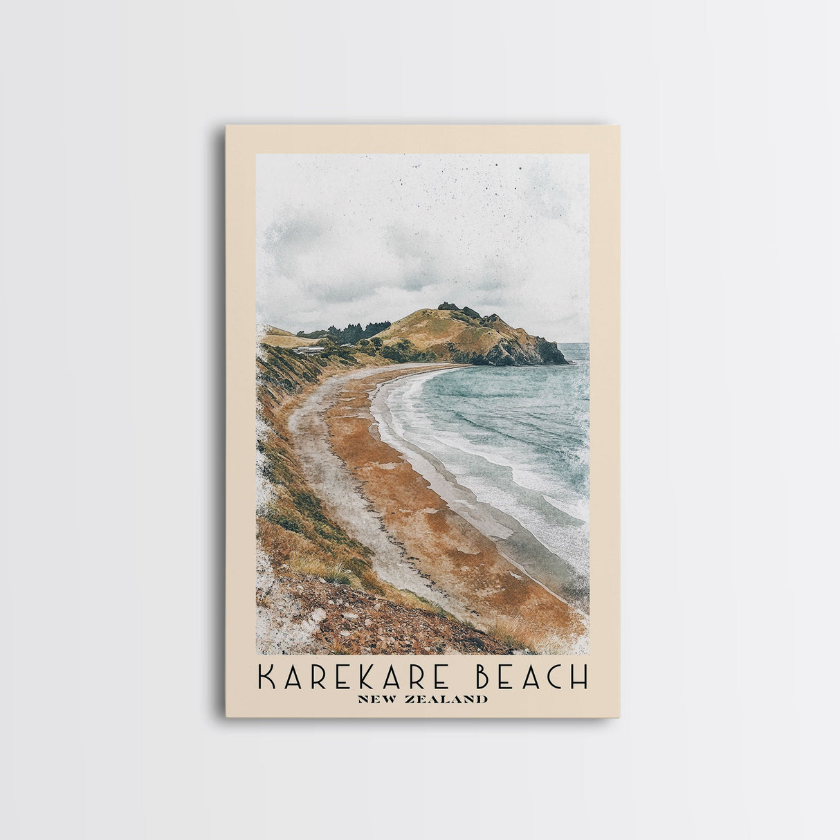 Karekare Beach, New Zealand Watercolor Beach Print, Vacation Gift, New Zealand Wall Art, Framed Canvas Print, Framed Beach Painting