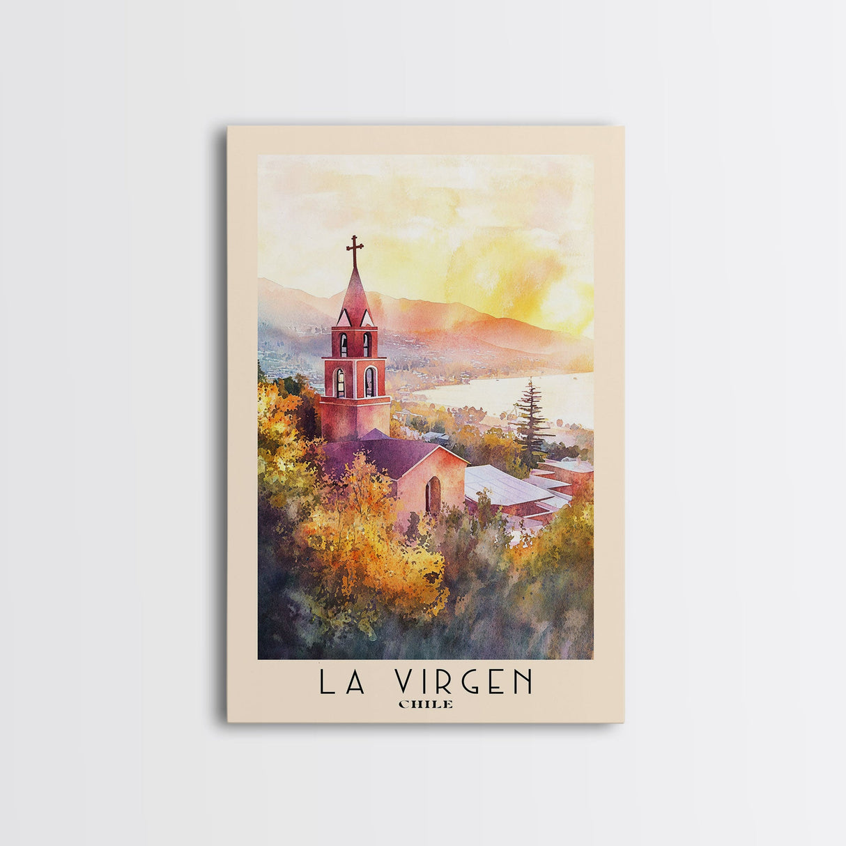 La Virgen, Chile Watercolor Beach Print, Vacation Gift, Chile Wall Art, Framed Canvas Print, Framed Beach Painting