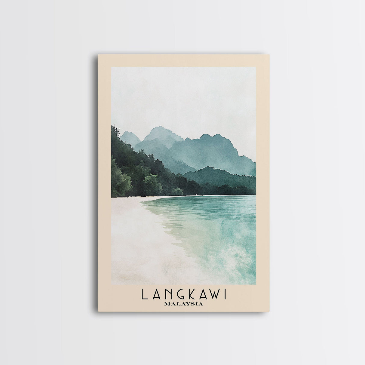 Langkawi, Malaysia Watercolor Beach Print, Vacation Gift, Malaysia Wall Art, Framed Canvas Print, Framed Beach Painting