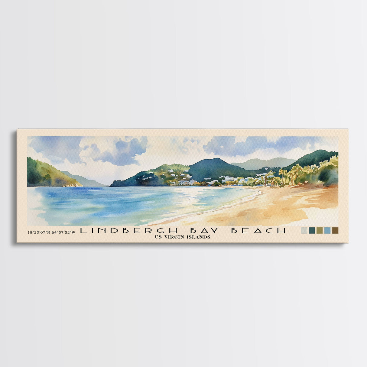 Lindbergh Bay Beach, US Virgin islands Watercolor Beach Print, Vacation Gift, US Virgin islands Wall Art, Framed Canvas Print, Framed Beach Painting