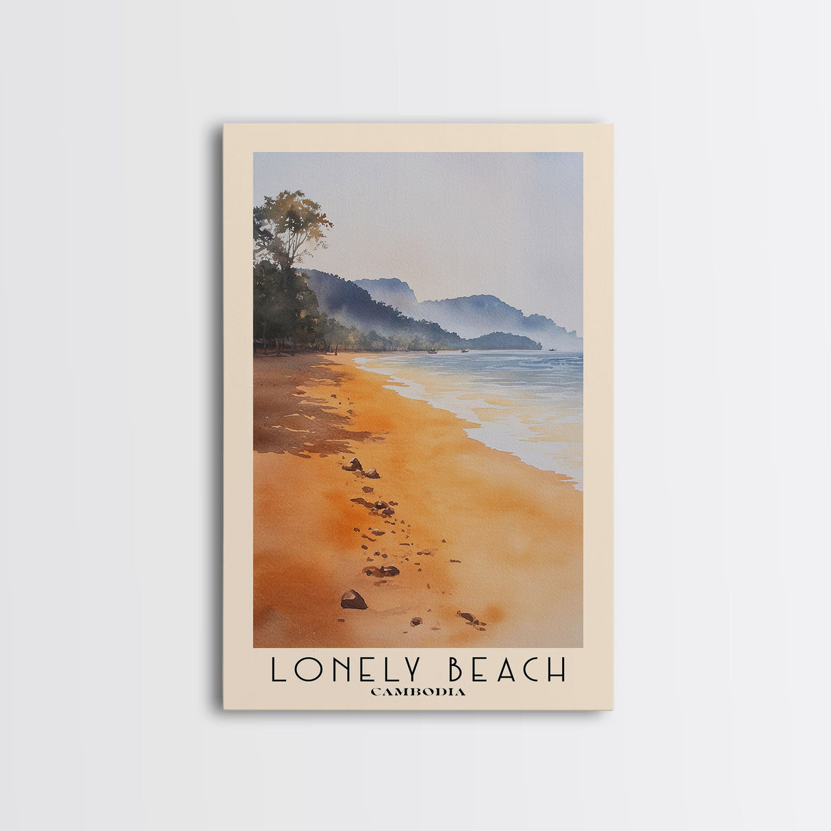 Lonely Beach, Cambodia Watercolor Beach Print, Vacation Gift, Cambodia Wall Art, Beach Painting, Beach Decor, Beach Painting