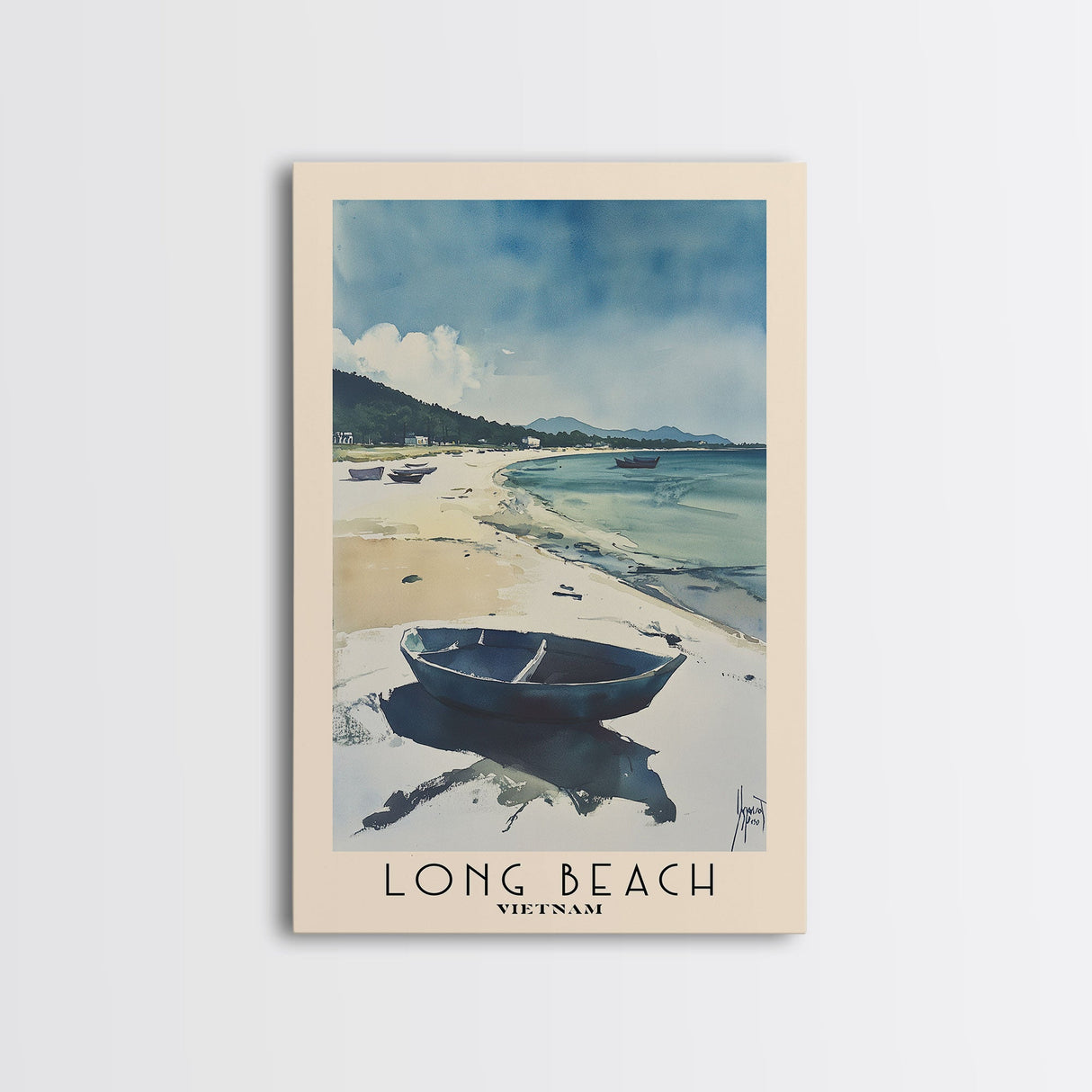 Long Beach, Vietnam Watercolor Beach Print, Vacation Gift, Vietnam Wall Art, Beach Painting, Beach Decor, Beach Painting