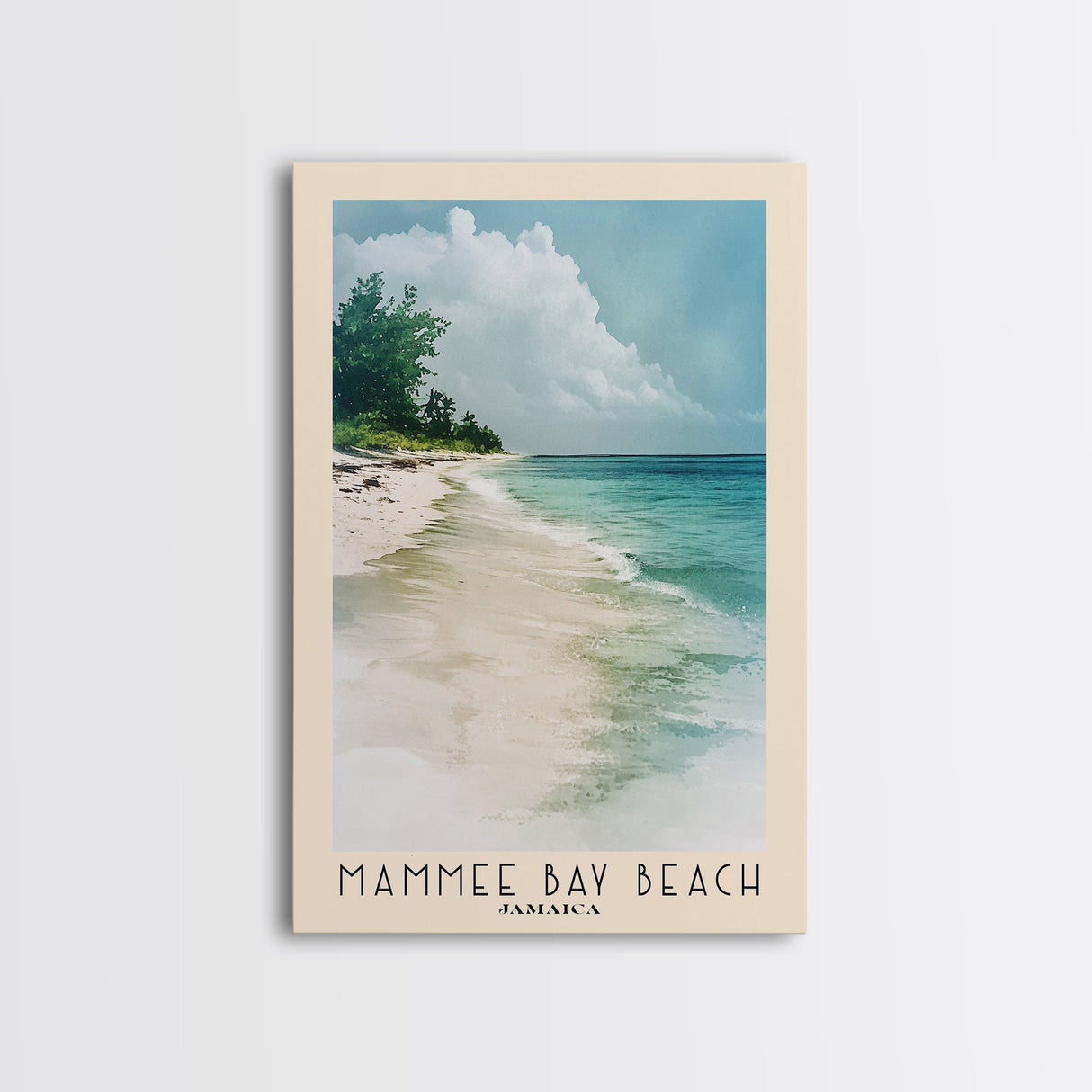 Mammee Bay Beach, Jamaica Watercolor Beach Print, Vacation Gift, Jamaica Wall Art, Framed Canvas Print, Framed Beach Painting