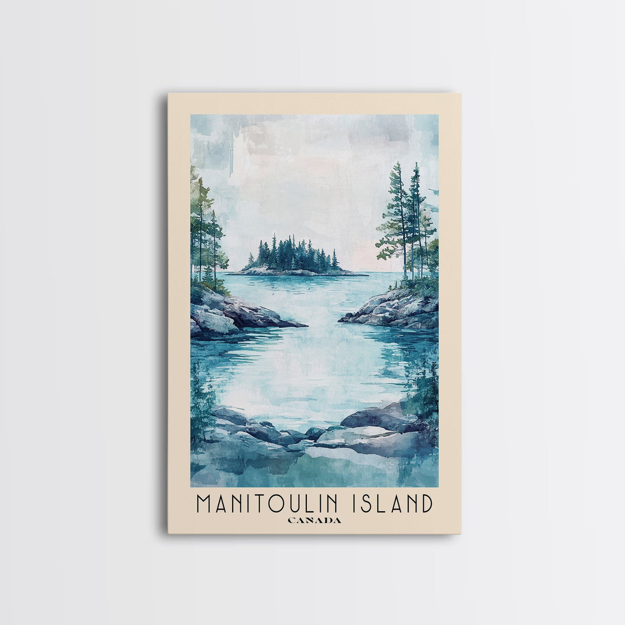 Manitoulin Island, Canada Watercolor Beach Print, Vacation Gift, Canada Wall Art, Framed Canvas Print, Framed Beach Painting