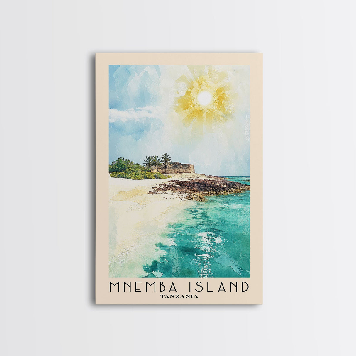 Mnemba Island, Tanzania Watercolor Beach Print, Vacation Gift, Tanzania Wall Art, Framed Canvas Print, Framed Beach Painting