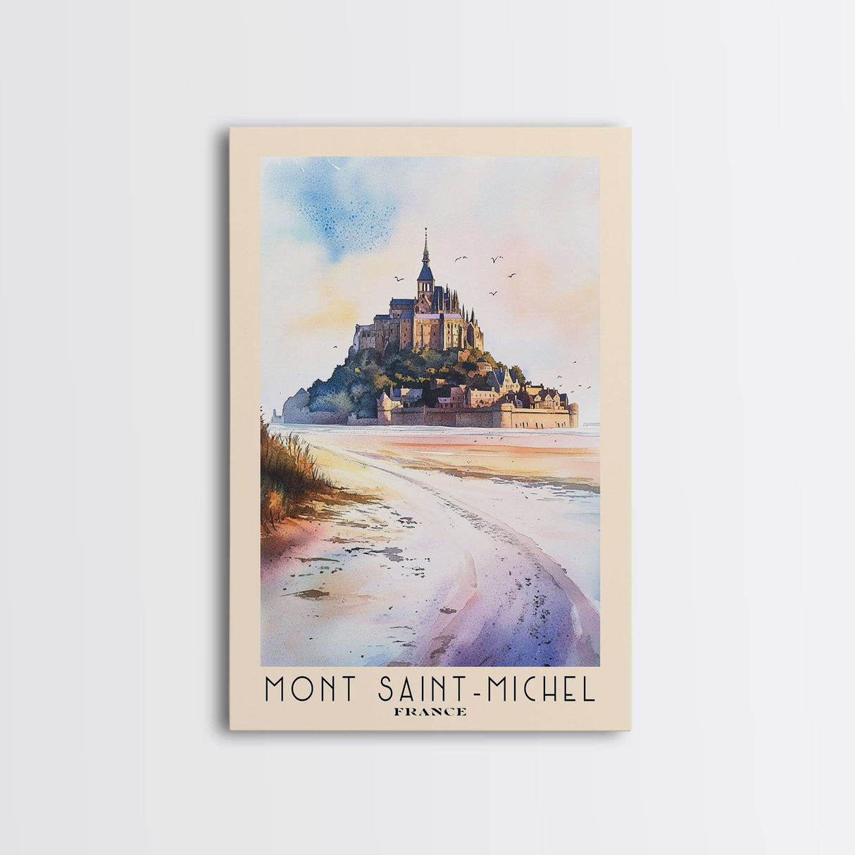 Mont Saint-Michel, France Watercolor Beach Print, Vacation Gift, France Wall Art, Beach Painting, Beach Decor, Beach Painting