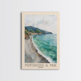 Monterosso al Mare, Italy Watercolor Print, Vacation Gift, Italy Wall Art, Beach Painting, Beach Decor, Large Wall Art, Wood Frame Art