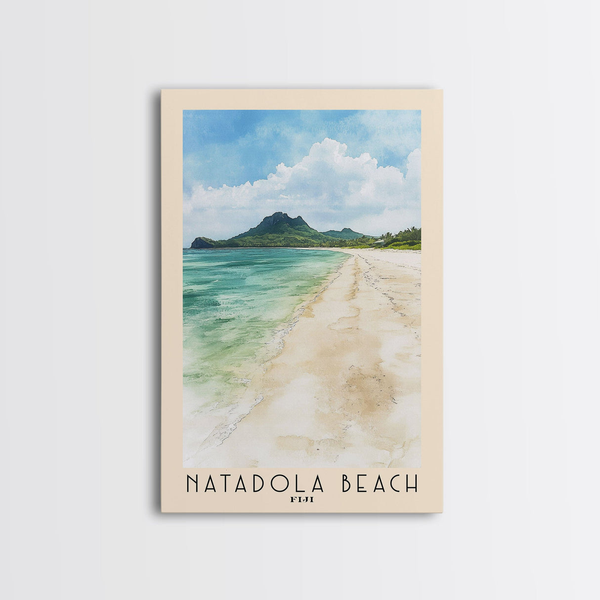 Natadola Beach, Fiji Watercolor Print, Vacation Gift, Fiji Wall Art, Beach Painting, Beach Decor, Large Wall Art, Wood Frame Art