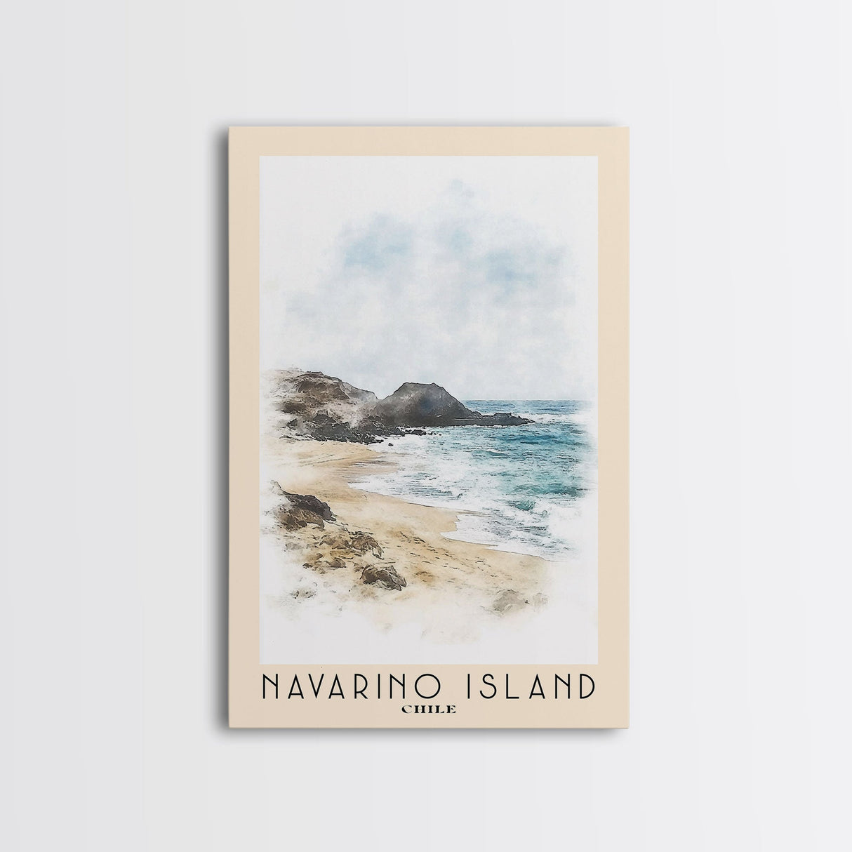 Navarino Island, Chile Watercolor Print, Vacation Gift, Chile Wall Art, Beach Painting, Beach Decor, Large Wall Art, Wood Frame Art