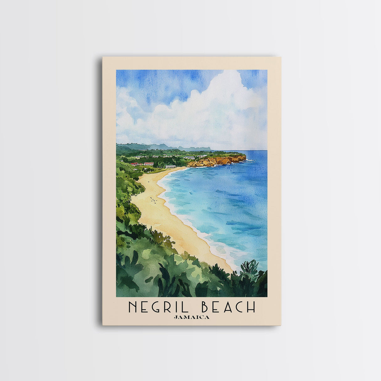 Negril Beach, Jamaica Watercolor Beach Print, Vacation Gift, Jamaica Wall Art, Beach Painting, Beach Decor, Beach Painting