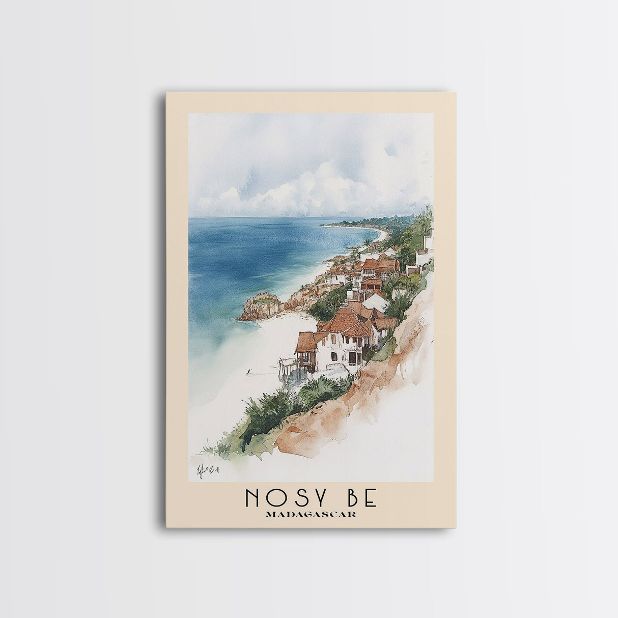 Nosy Be, Madagascar Watercolor Beach Print, Vacation Gift, Madagascar Wall Art, Framed Canvas Print, Framed Beach Painting