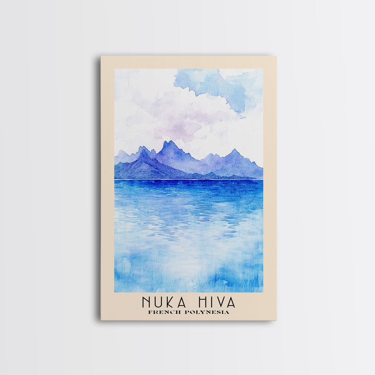 Nuka Hiva, French Polynesia Watercolor Beach Print, Vacation Gift, French Polynesia Wall Art, Framed Canvas Print, Framed Beach Painting