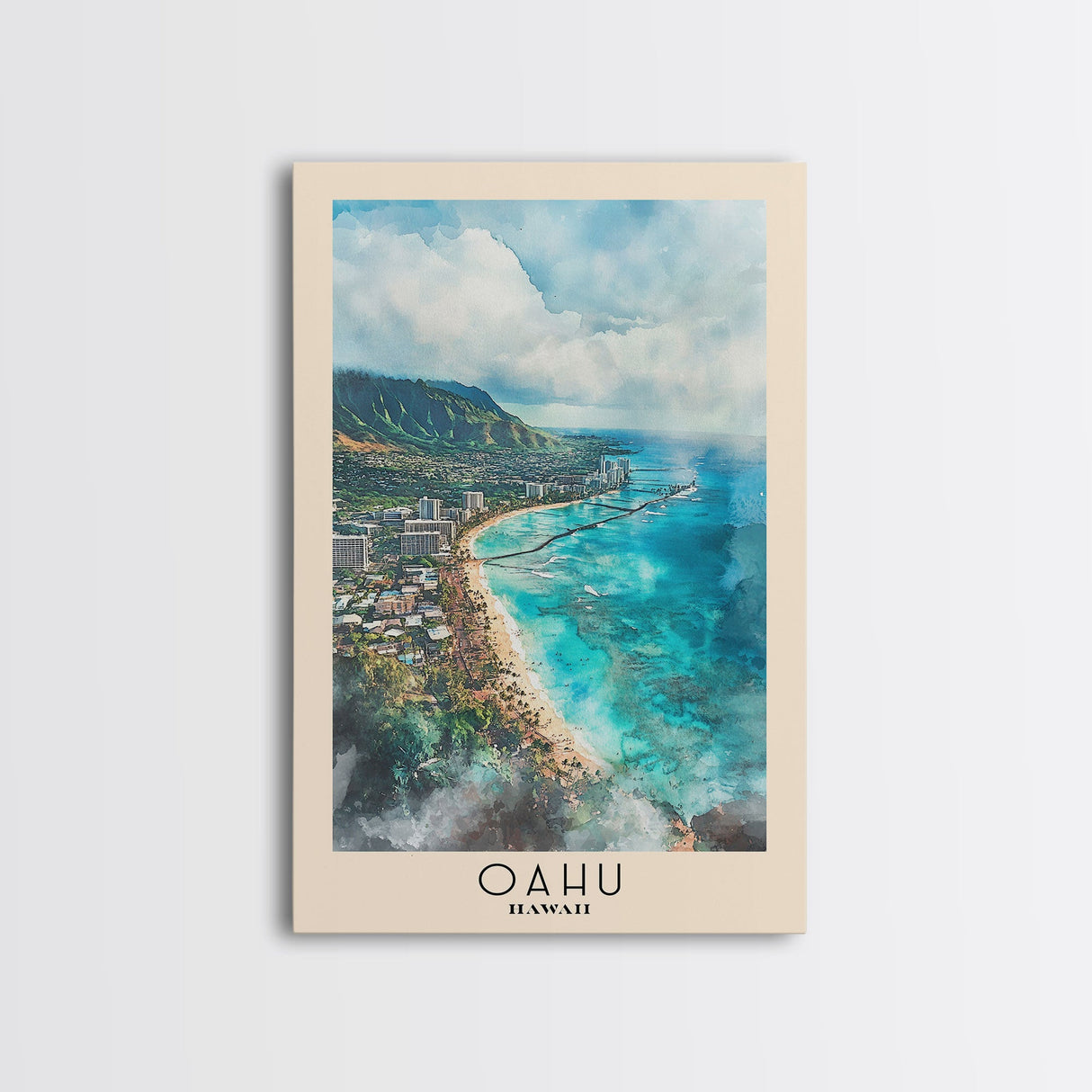 Oahu, Hawaii Watercolor Beach Print, Vacation Gift, Hawaii Wall Art, Beach Painting, Beach Decor, Beach Painting