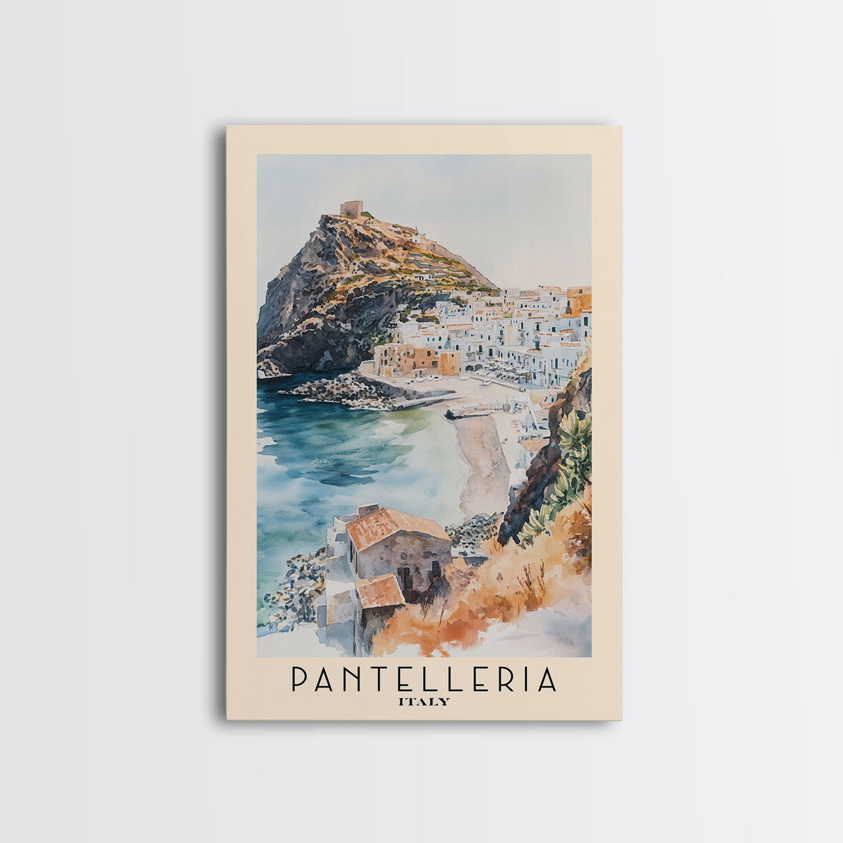 Pantelleria, Italy Watercolor Beach Print, Vacation Gift, Italy Wall Art, Framed Canvas Print, Framed Beach Painting