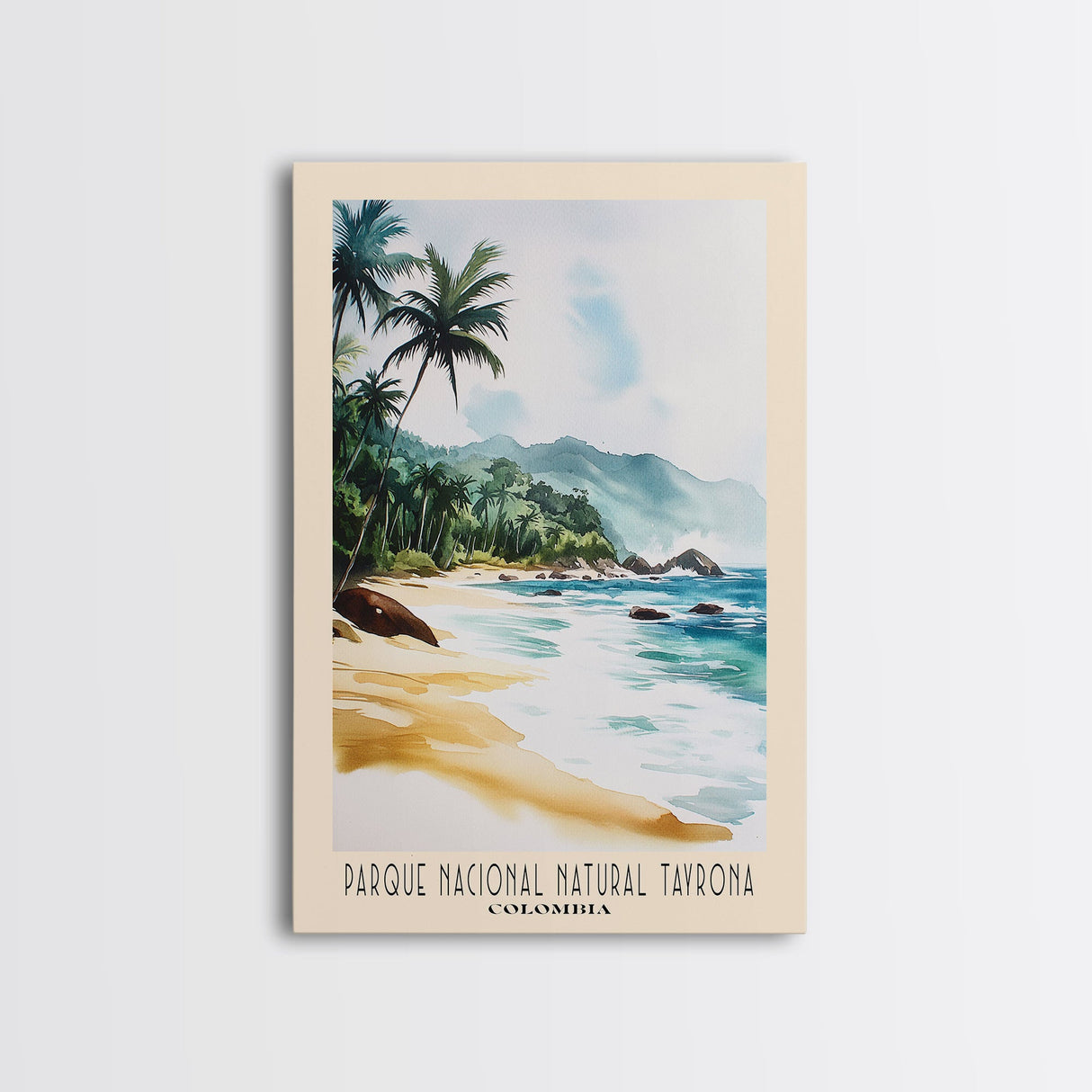 Parque Nacional Natural Tayrona, Colombia Watercolor Print, Vacation Gift, Colombia Wall Art, Beach Painting, Beach Decor, Large Wall Art, Wood Frame Art