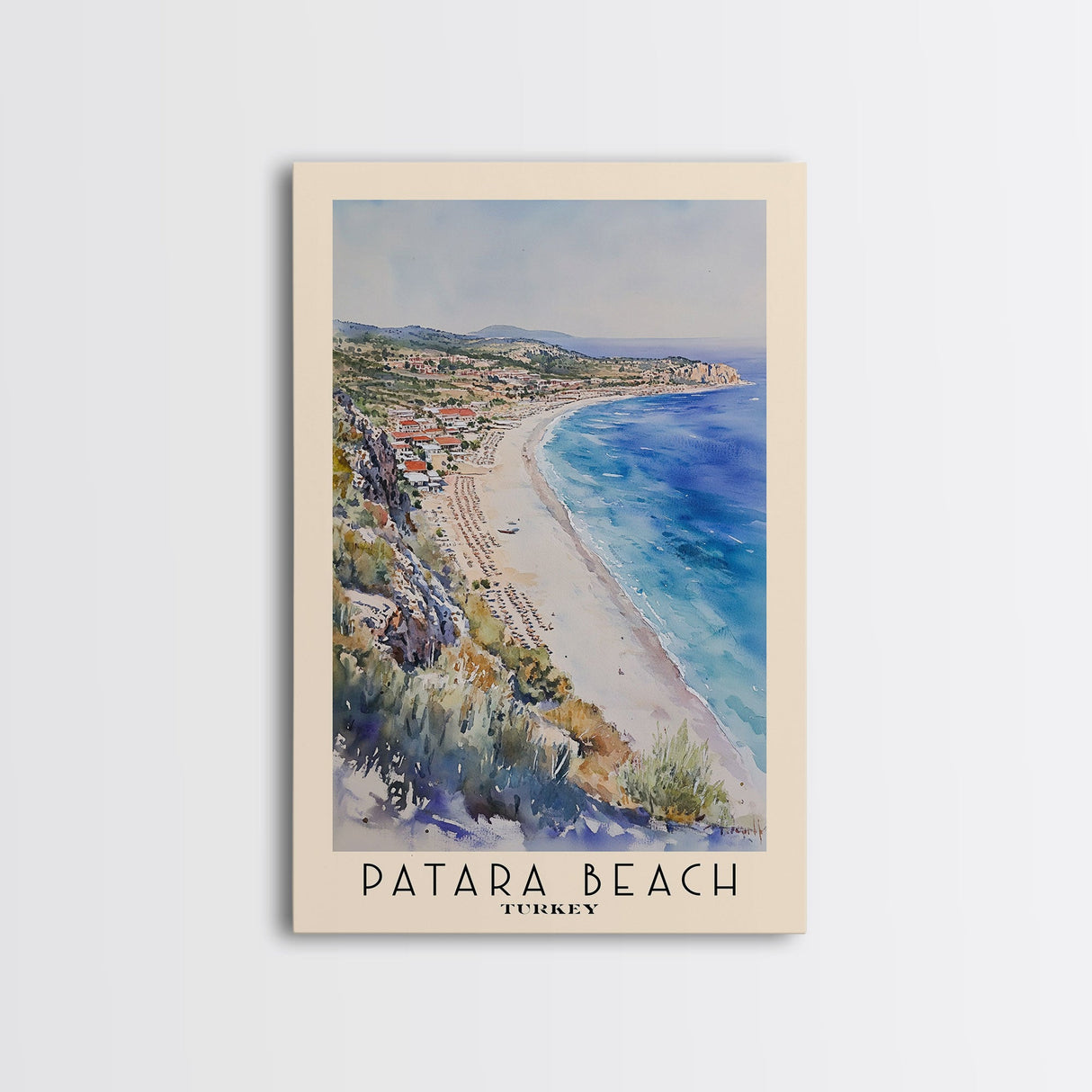 Patara Beach, Turkey Watercolor Print, Vacation Gift, Turkey Wall Art, Beach Painting, Beach Decor, Large Wall Art, Wood Frame Art