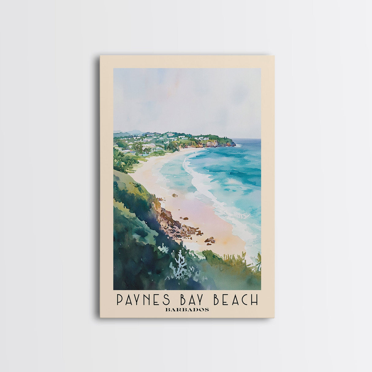 Paynes Bay Beach, Barbados Watercolor Print, Vacation Gift, Barbados Wall Art, Beach Painting, Beach Decor, Large Wall Art, Wood Frame Art