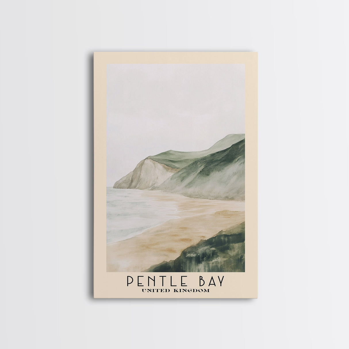 Pentle Bay, United Kingdom Watercolor Beach Print, Vacation Gift, United Kingdom Wall Art, Beach Painting, Beach Decor, Beach Painting