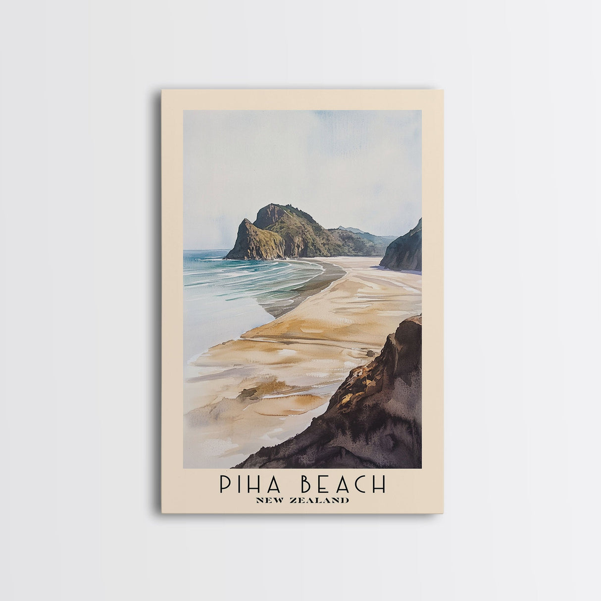 Piha Beach, New Zealand Watercolor Print, Vacation Gift, New Zealand Wall Art, Beach Painting, Beach Decor, Large Wall Art, Wood Frame Art