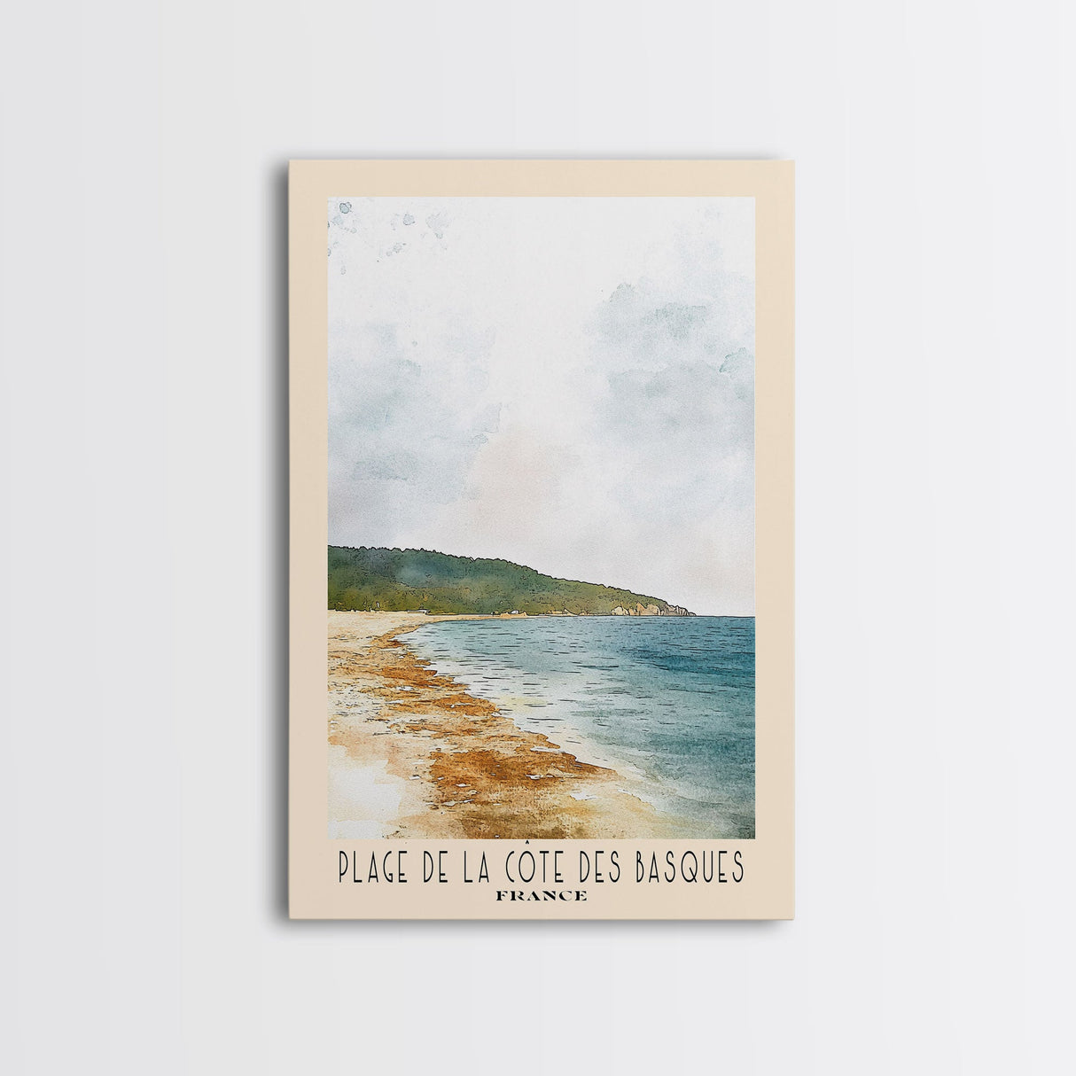 Plage de la Côte des Basques, France Watercolor Beach Print, Vacation Gift, France Wall Art, Beach Painting, Beach Decor, Beach Painting